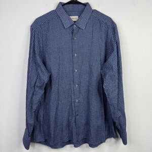 Ordean Shirt Mens XXL Blue Plaid Button Micro Check Made in Italy Preppy Classic